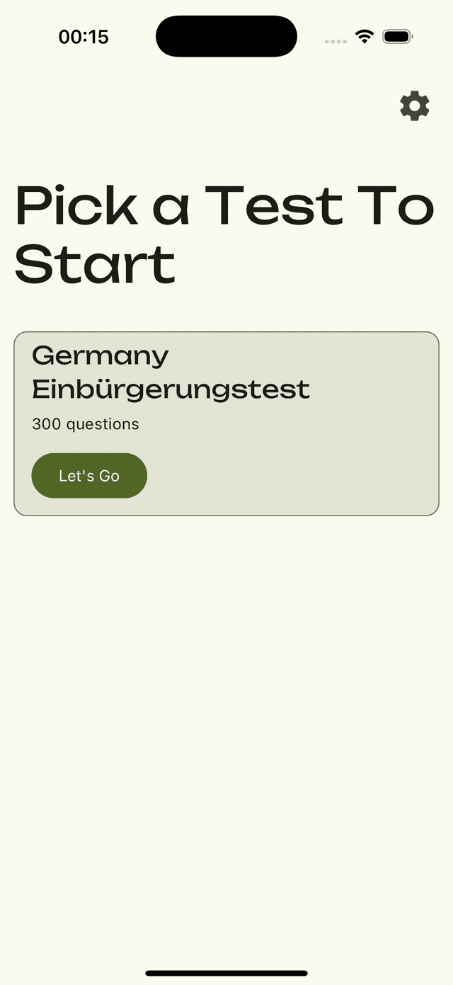 Pick a test to practice from the home screen