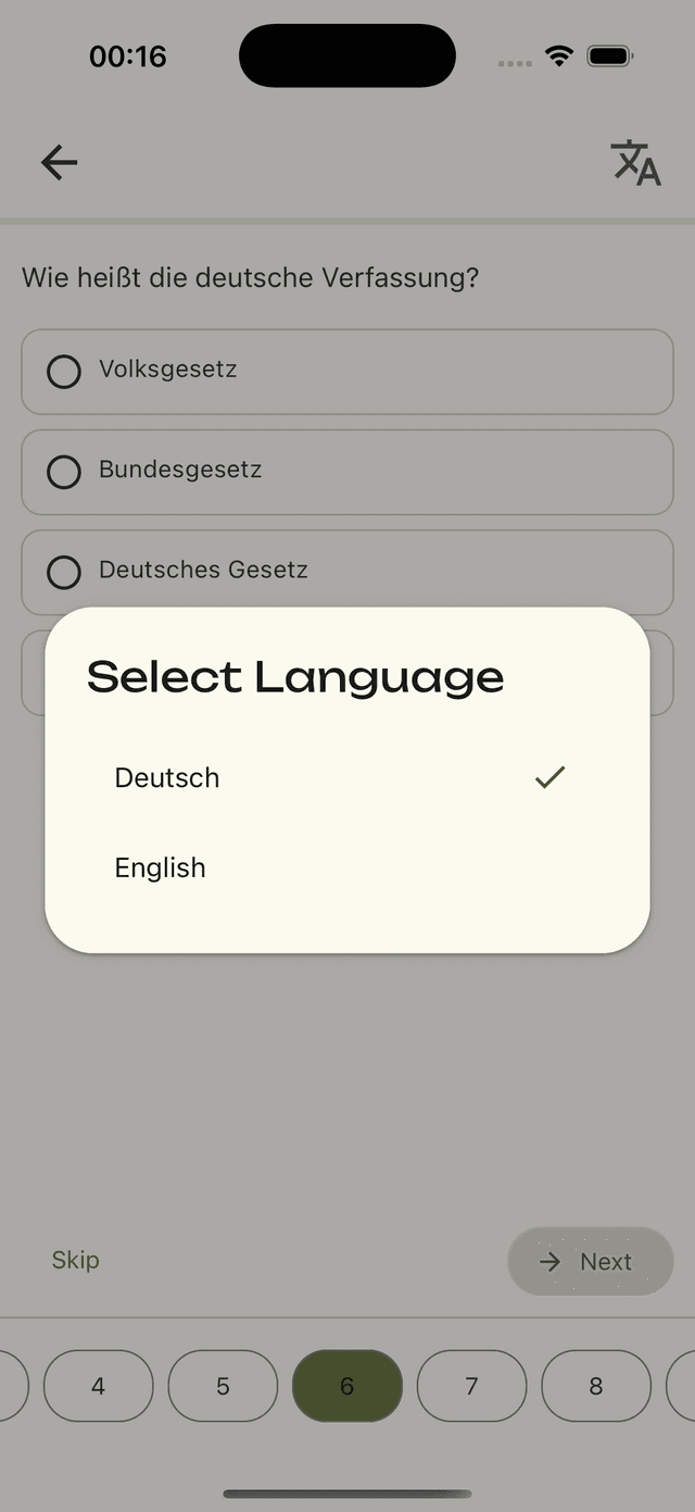 Change question language directly from the question screen